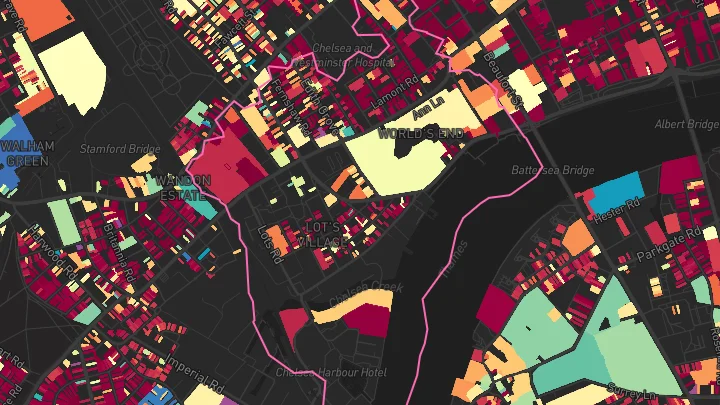 House price heatmap showing property values across Imperial Wharf