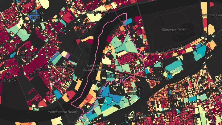 House price heatmap showing property values across Clapham Junction
