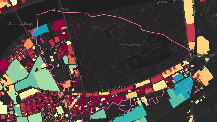 House price heatmap showing property values across Clapham Junction