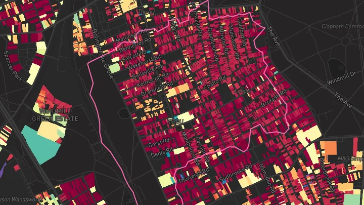 House price heatmap showing property values across Clapham Junction