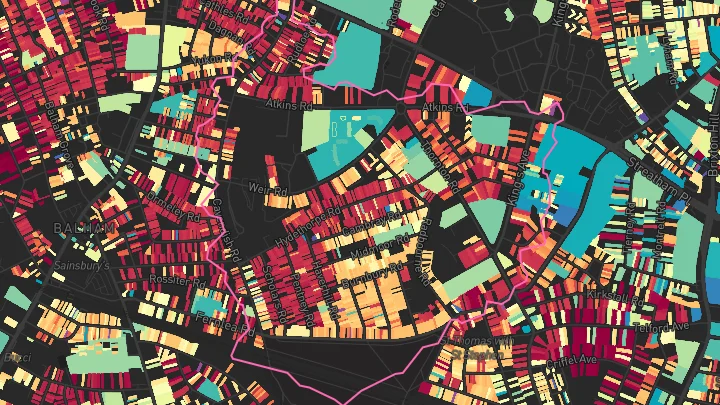 House price heatmap showing property values across Clapham South
