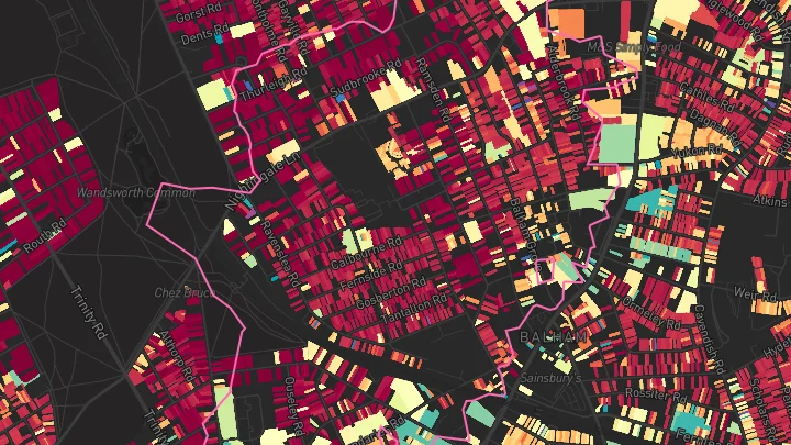 House price heatmap showing property values across Balham