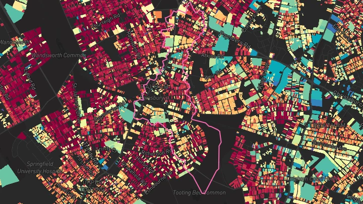 House price heatmap showing property values across Balham