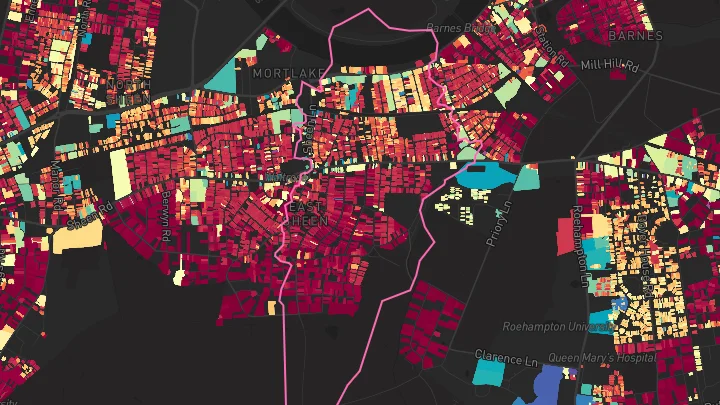 House price heatmap showing property values across Mortlake