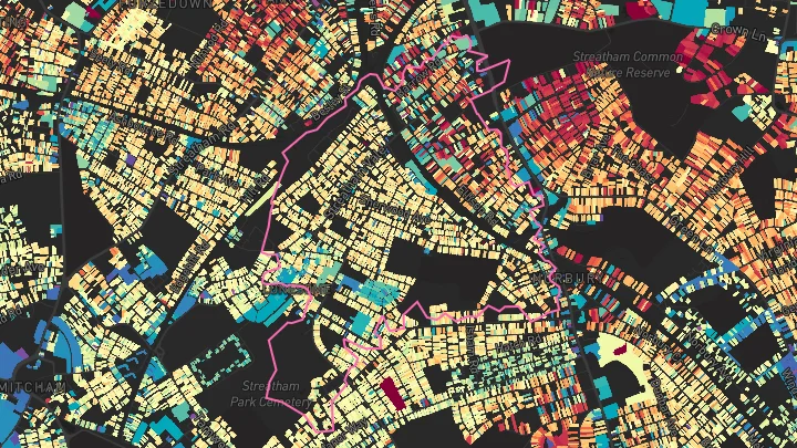 House price heatmap showing property values across Streatham Common