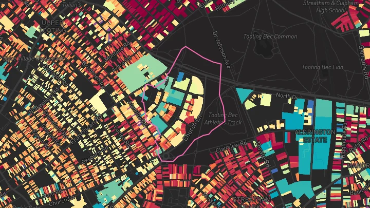 House price heatmap showing property values across Tooting Bec