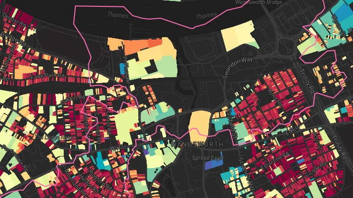 House price heatmap showing property values across Wandsworth Town