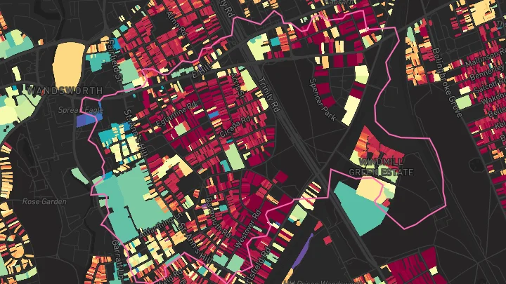 House price heatmap showing property values across Wandsworth Town