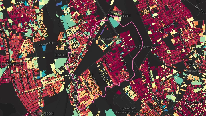 House price heatmap showing property values across Earlsfield