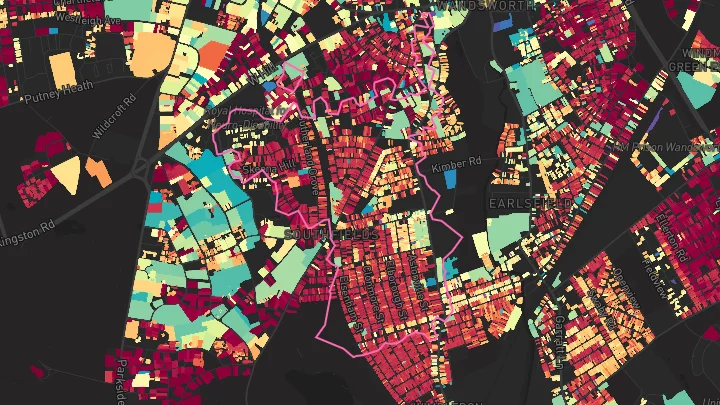 House price heatmap showing property values across Southfields