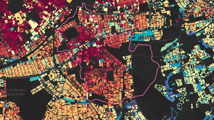 House price heatmap showing property values across Dundonald Road