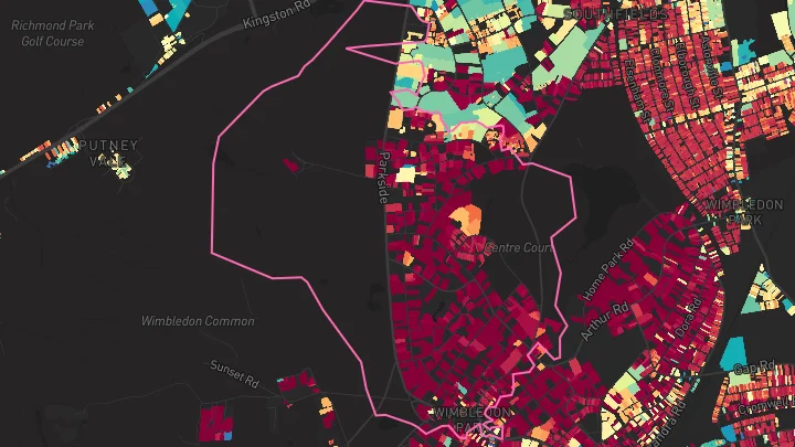 House price heatmap showing property values across Southfields