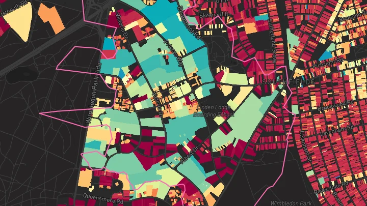 House price heatmap showing property values across Southfields