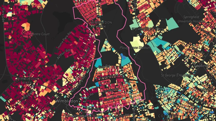 House price heatmap showing property values across Haydons Road