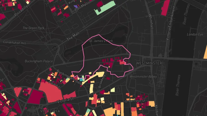 House price heatmap showing property values across St. James's Park