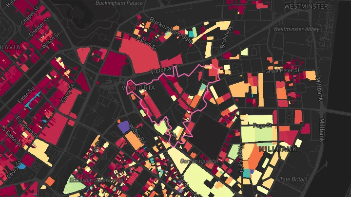 House price heatmap showing property values across Battersea Power Station