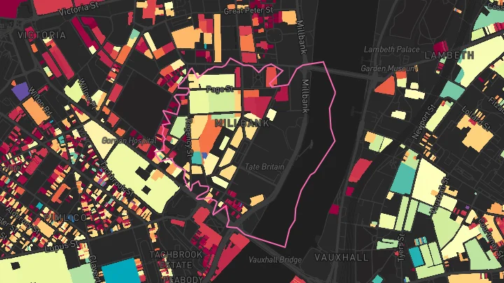 House price heatmap showing property values across Pimlico