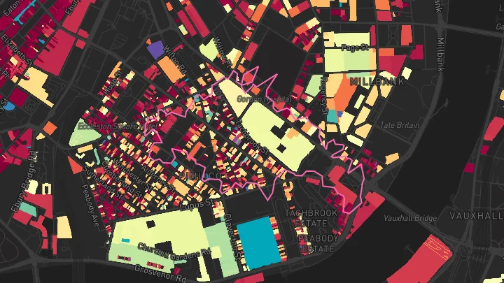 House price heatmap showing property values across Pimlico