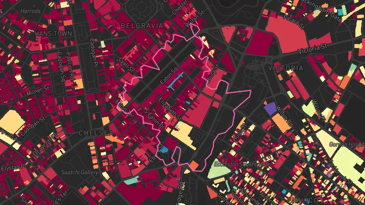 House price heatmap showing property values across Sloane Square