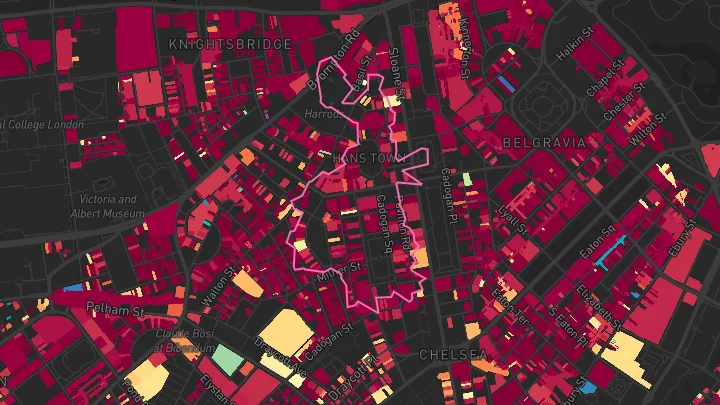 House price heatmap showing property values across Knightsbridge