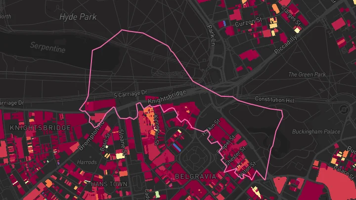 House price heatmap showing property values across Hyde Park Corner