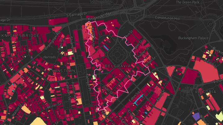 House price heatmap showing property values across Hyde Park Corner