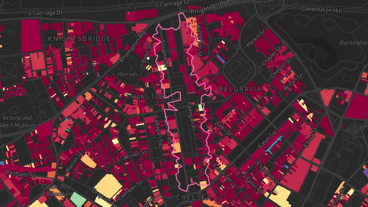 House price heatmap showing property values across Knightsbridge