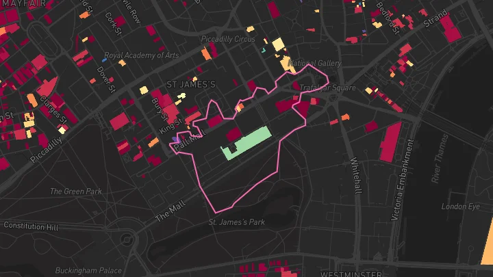 House price heatmap showing property values across Piccadilly Circus