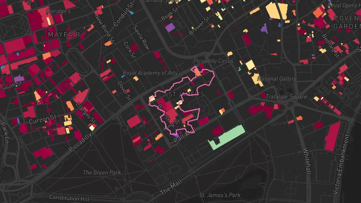 House price heatmap showing property values across Piccadilly Circus