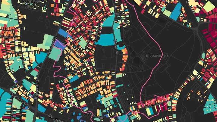 House price heatmap showing property values across Brixton