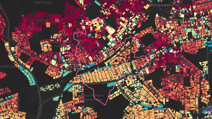 House price heatmap showing property values across Raynes Park
