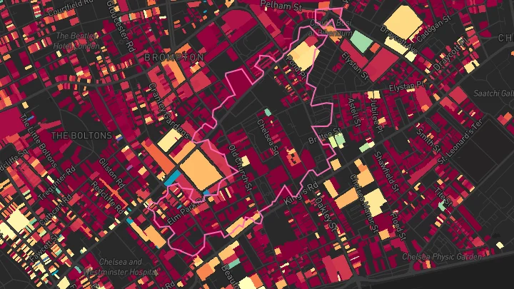 House price heatmap showing property values across South Kensington