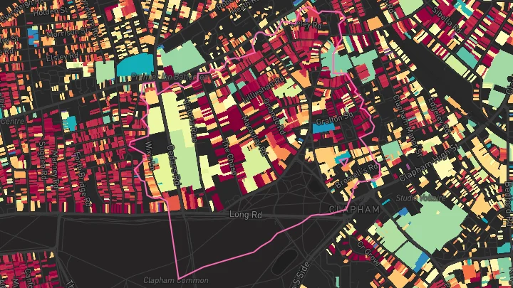 House price heatmap showing property values across Clapham Common