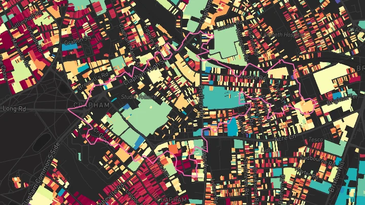 House price heatmap showing property values across Clapham North