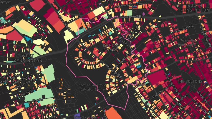 House price heatmap showing property values across Earls Court