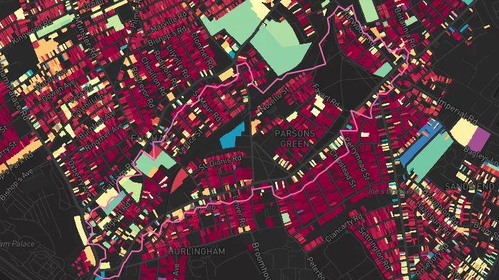 House price heatmap showing property values across Parsons Green