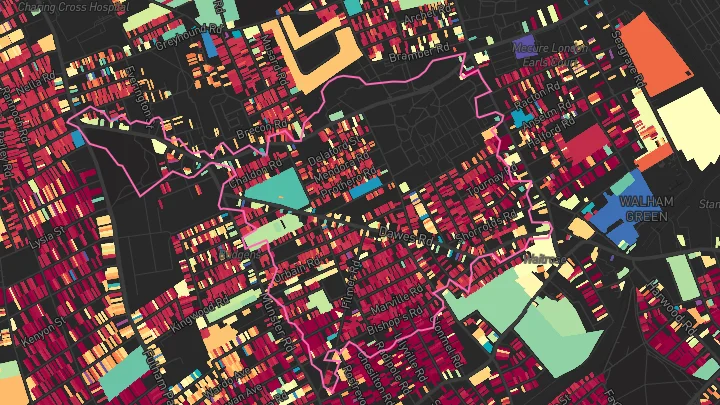 House price heatmap showing property values across Parsons Green