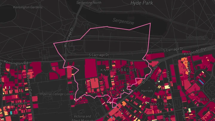 House price heatmap showing property values across Knightsbridge