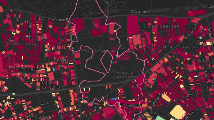 House price heatmap showing property values across South Kensington