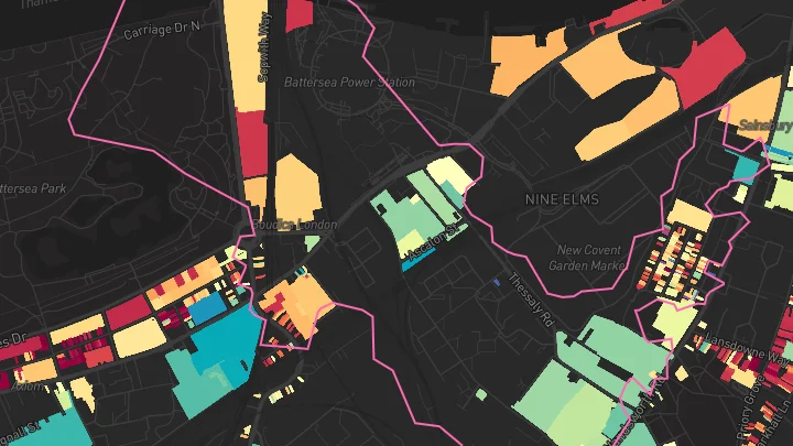 House price heatmap showing property values across Nine Elms