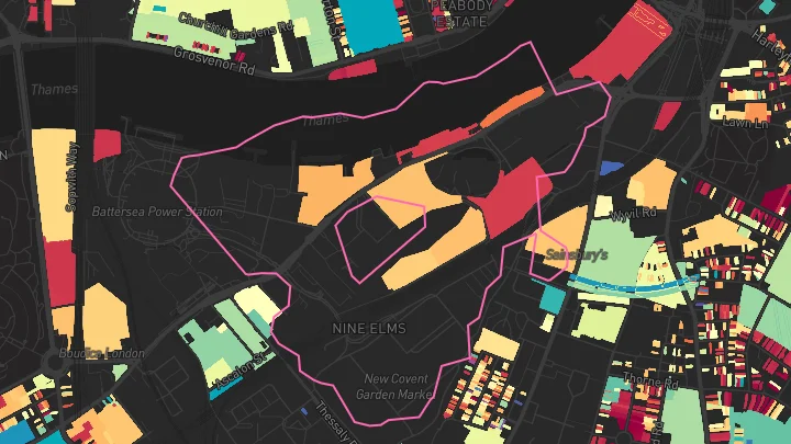 House price heatmap showing property values across Nine Elms