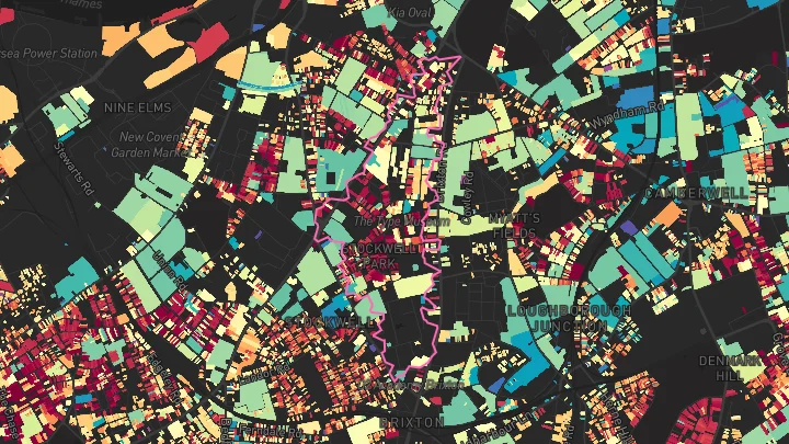 House price heatmap showing property values across Brixton