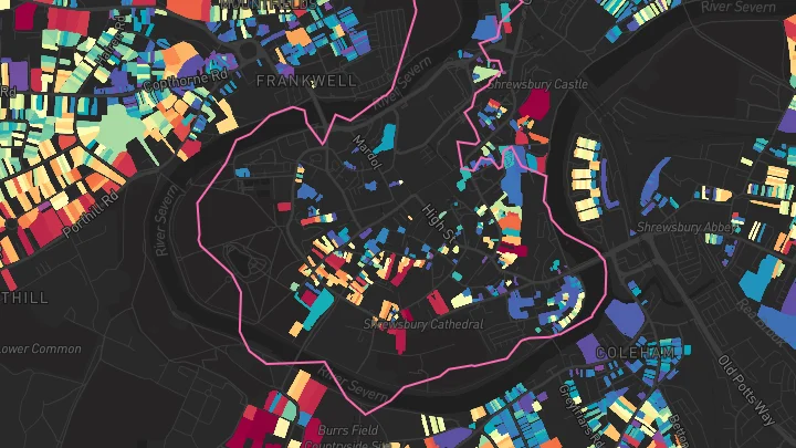 House price heatmap showing property values across Shrewsbury