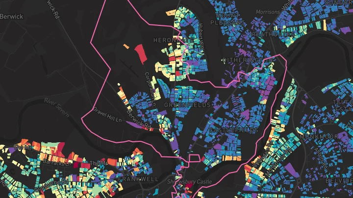 House price heatmap showing property values across Shrewsbury