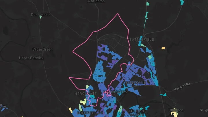 House price heatmap showing property values across Shrewsbury