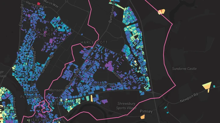 House price heatmap showing property values across Shrewsbury