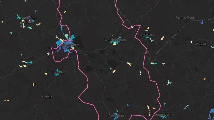House price heatmap showing property values across Ellesmere