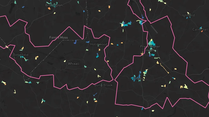 House price heatmap showing property values across Higher Heath