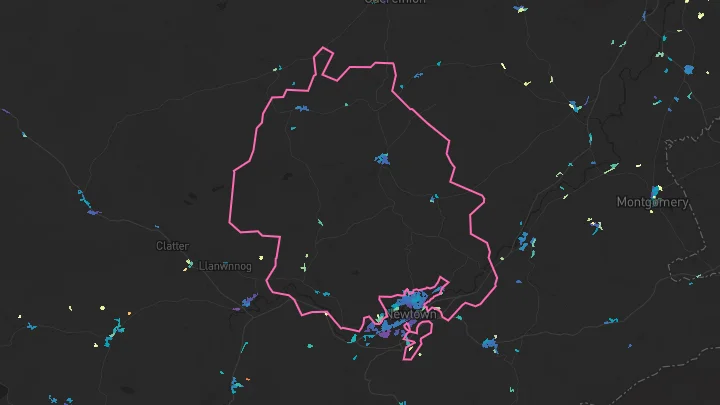 House price heatmap showing property values across Tregynon