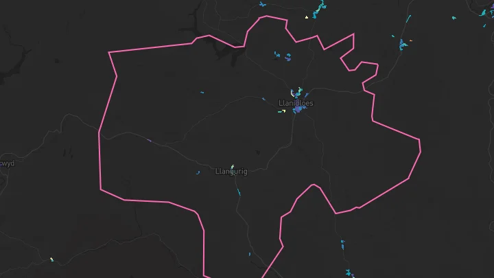 House price heatmap showing property values across Llanidloes
